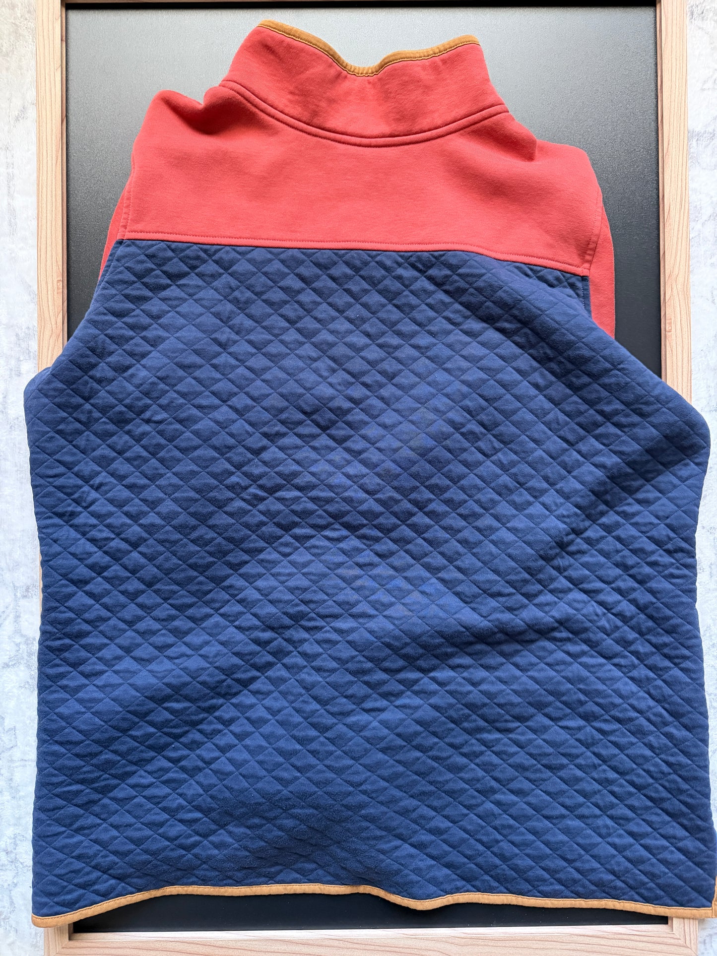 L.L.Bean Women's Quilted Quarter Snap Pullover in Navy and Rust