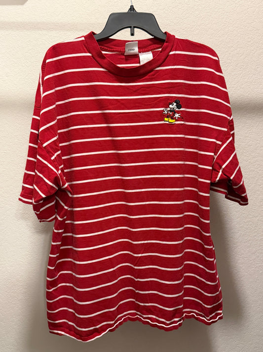 Vintage Disney Mickey Mouse Embroidered Red & White Striped T-Shirt