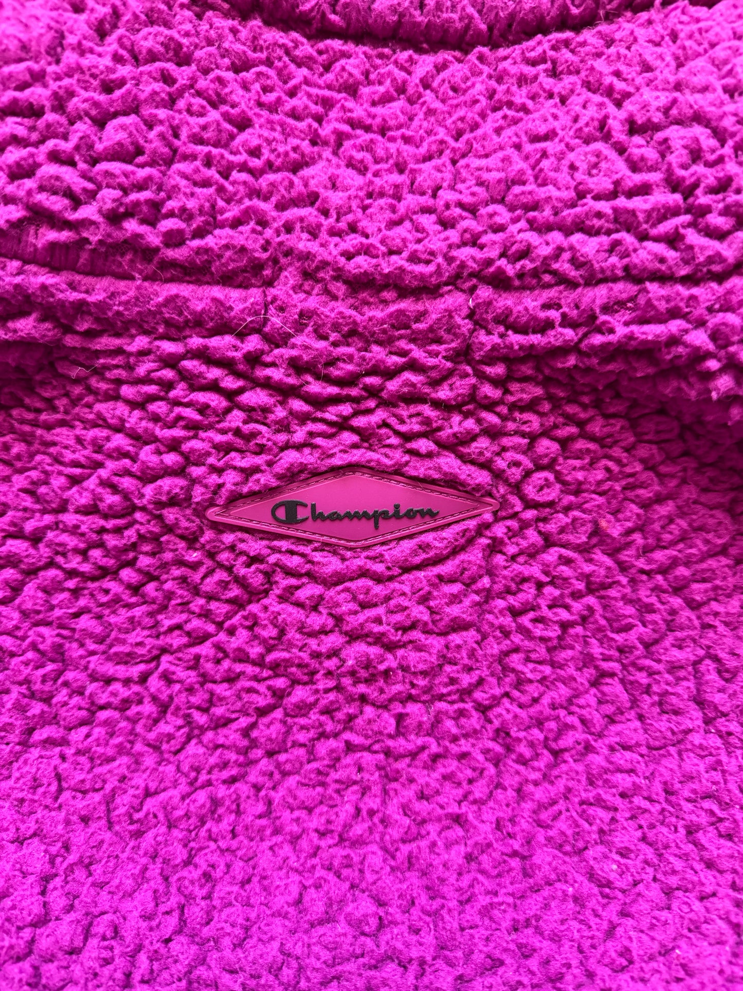 Champion Women's Cozy High Pile Quarter Zip Embroidered Logo pullover in Venture Pink