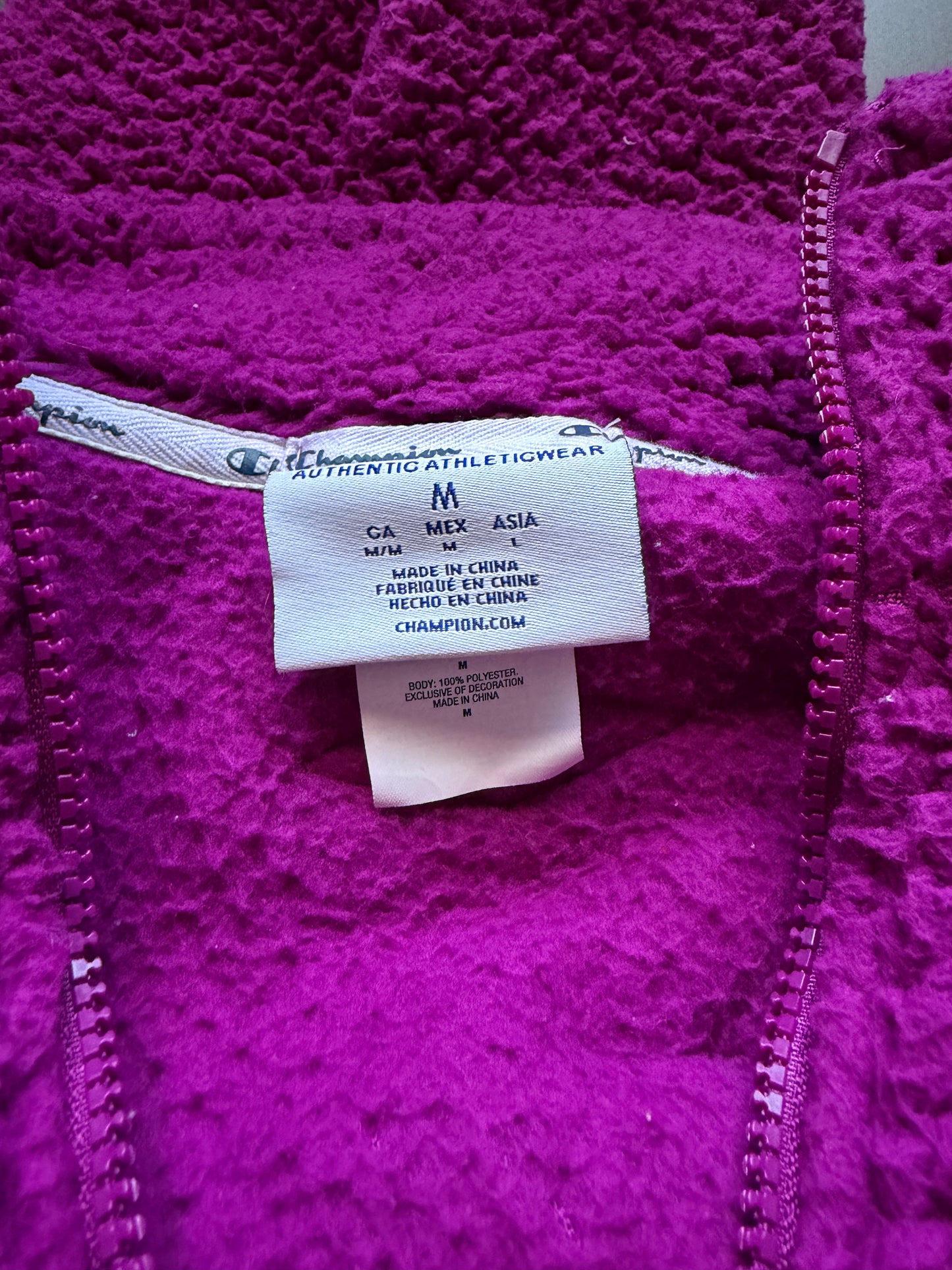 Champion Women's Cozy High Pile Quarter Zip Embroidered Logo pullover in Venture Pink