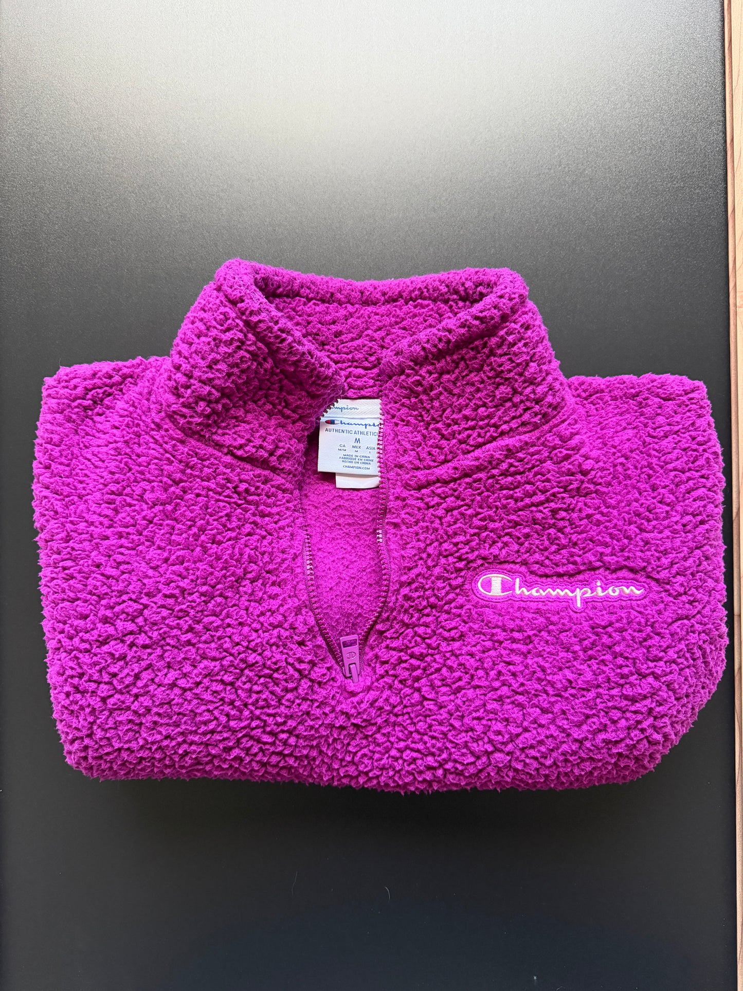 Champion Women's Cozy High Pile Quarter Zip Embroidered Logo pullover in Venture Pink