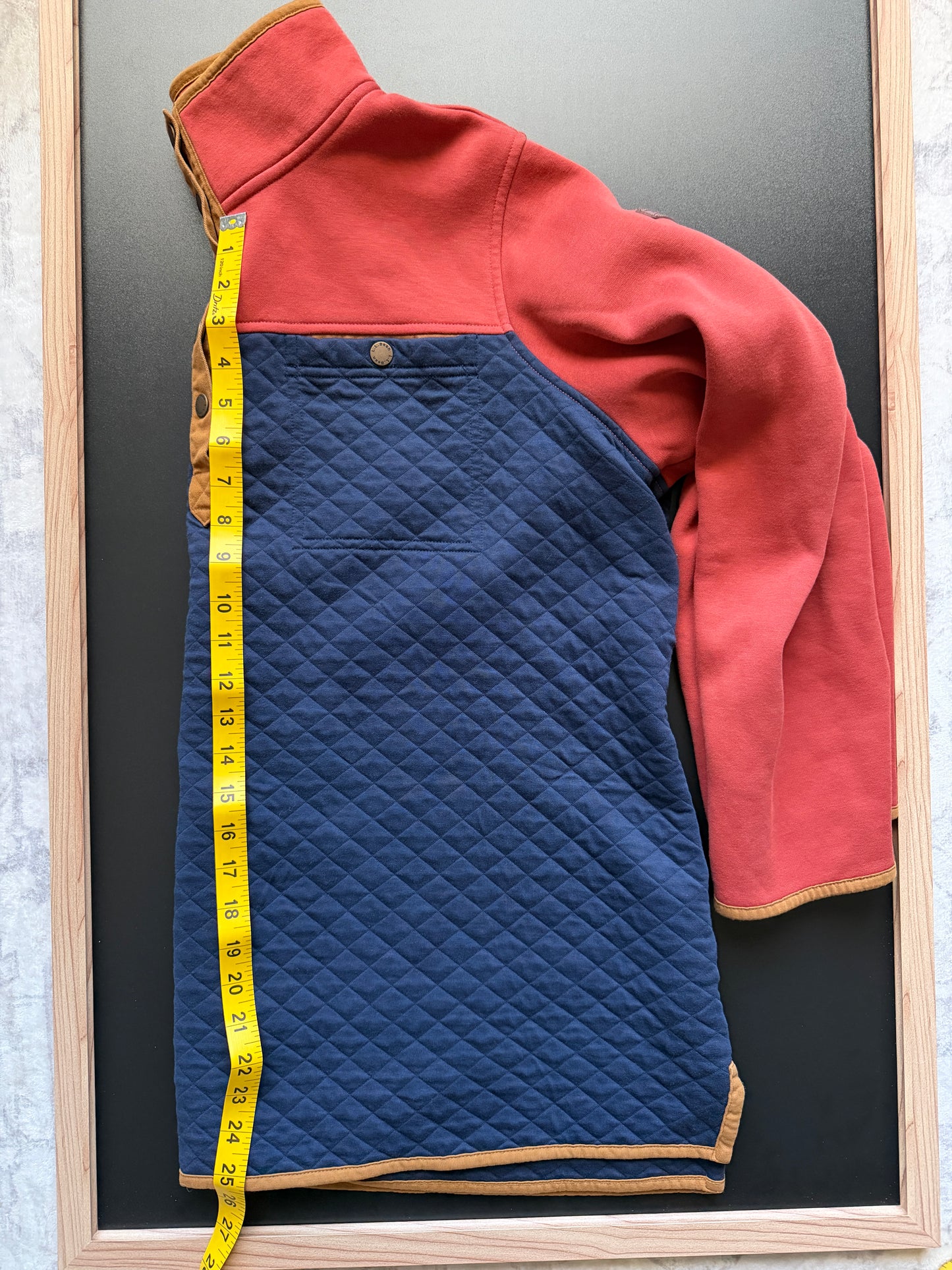 L.L.Bean Women's Quilted Quarter Snap Pullover in Navy and Rust