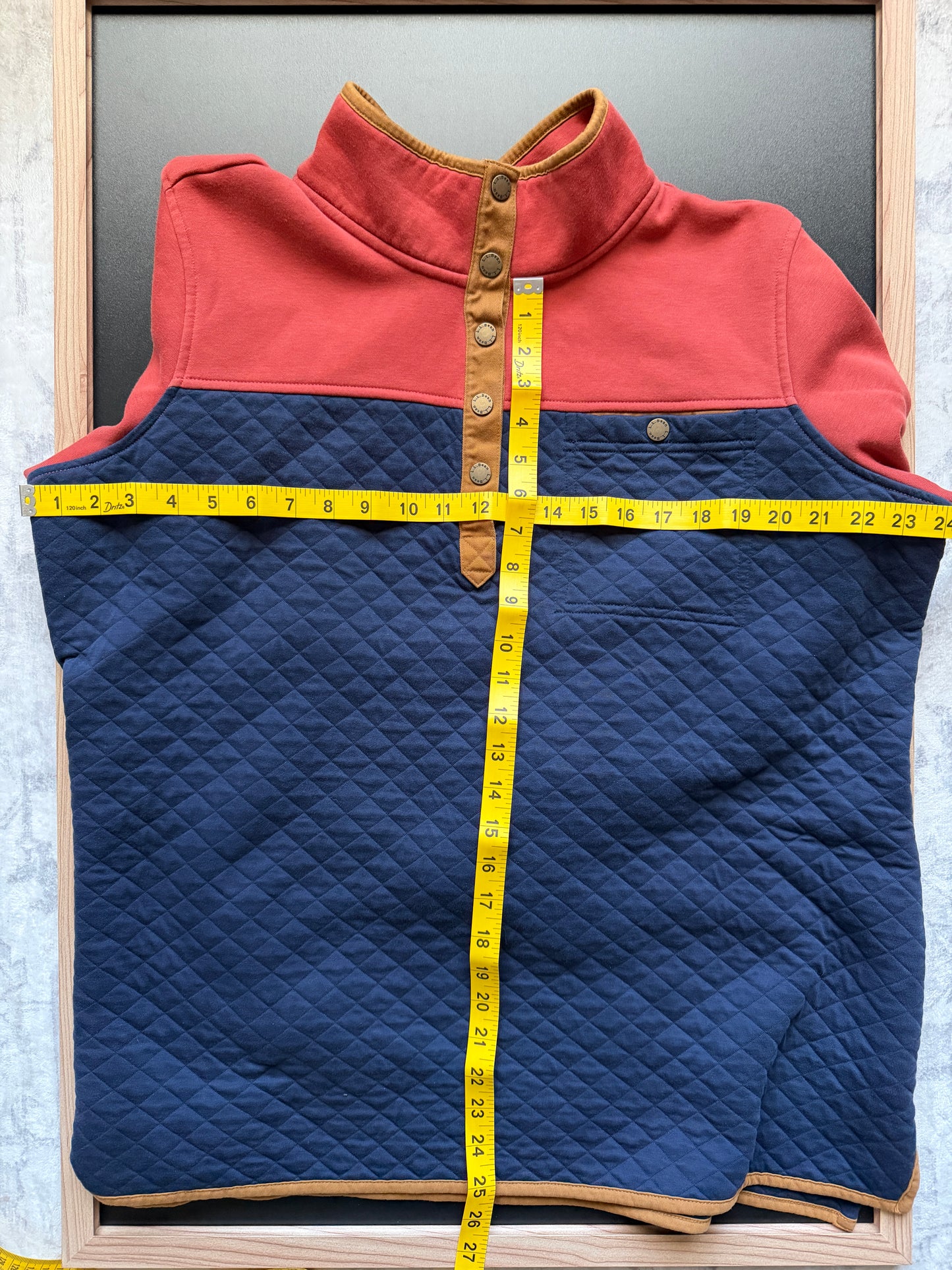 L.L.Bean Women's Quilted Quarter Snap Pullover in Navy and Rust