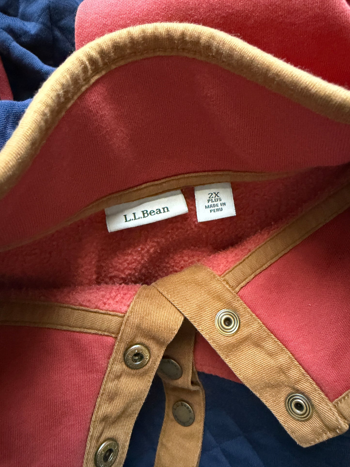 L.L.Bean Women's Quilted Quarter Snap Pullover in Navy and Rust