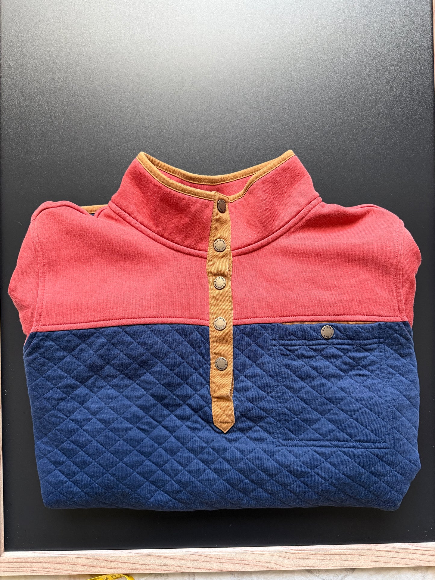 L.L.Bean Women's Quilted Quarter Snap Pullover in Navy and Rust